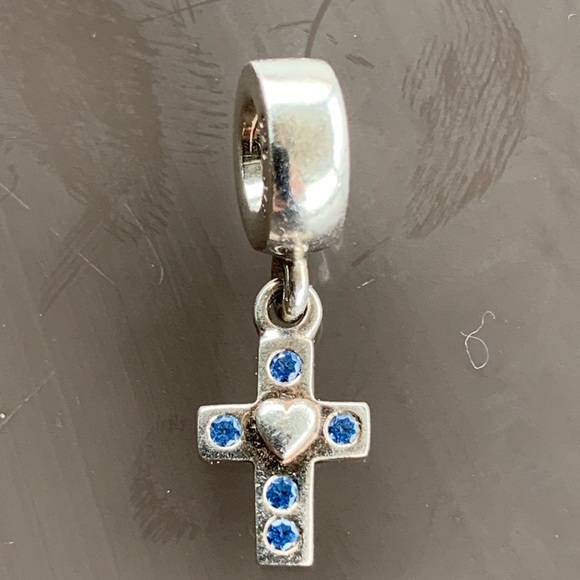 Pandora retired 925 sterling silver ALE cross with blue stones - Picture 1 of 3